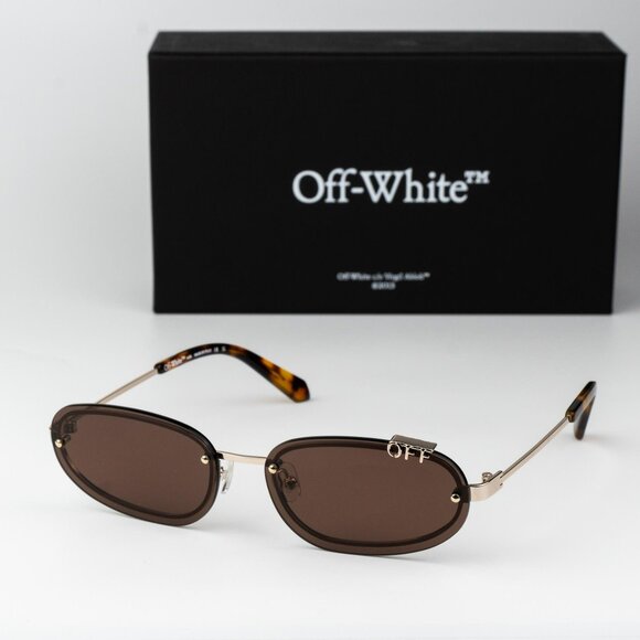 Off-White MIAMI Men Sunglasses Gold Brown Oval OERI13M MIAMI 7664 NEW AUTHENTIC - Picture 1 of 16